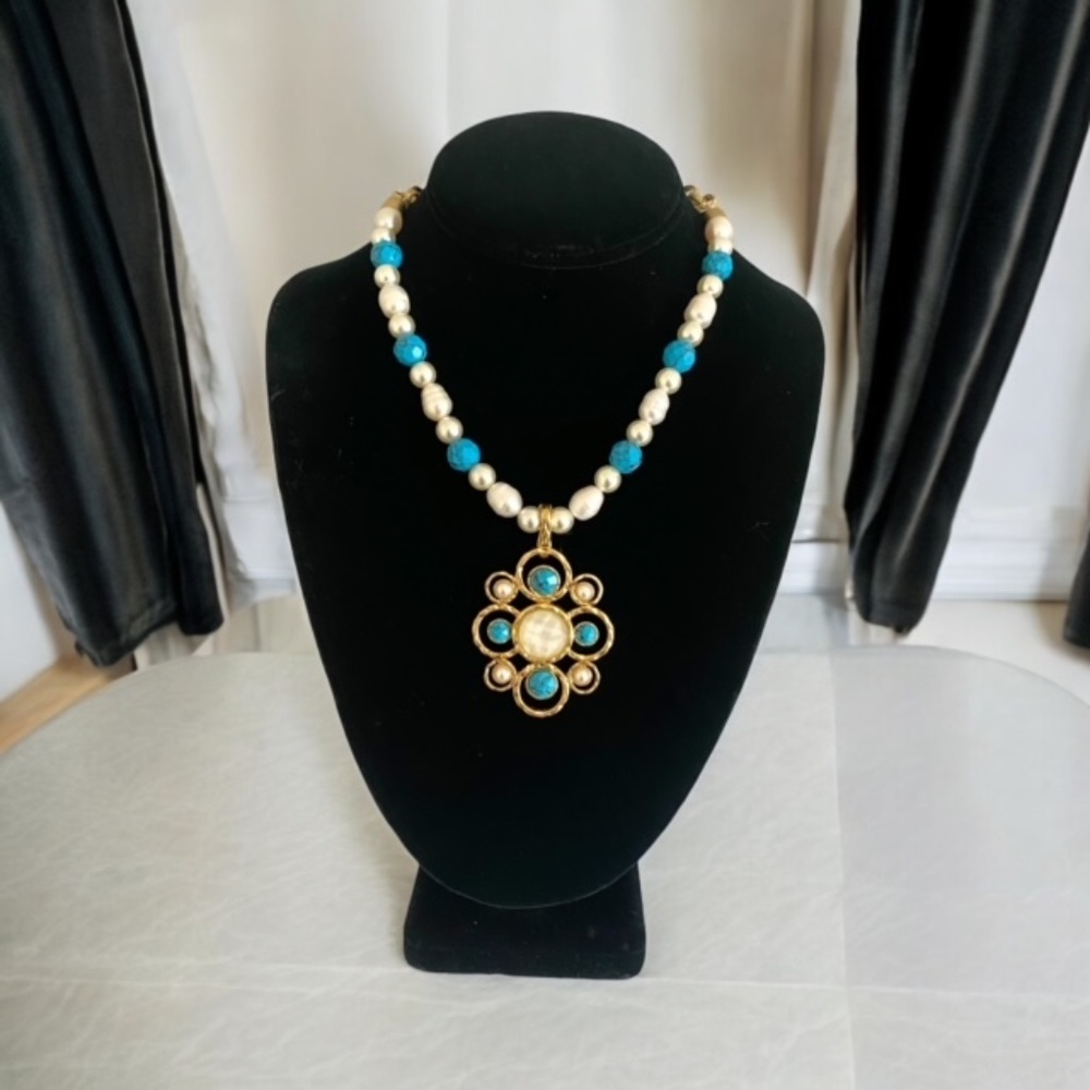 Lia Sophia Kiam Family Faux Turquoise and Freshwater Pearls Necklace